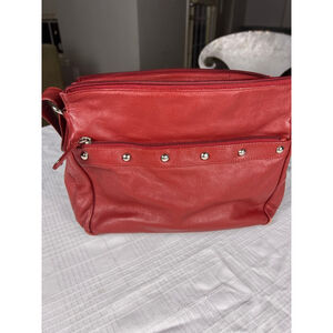 Great American Leatherworks Red Leather Crossbody Bag Multi Pocket